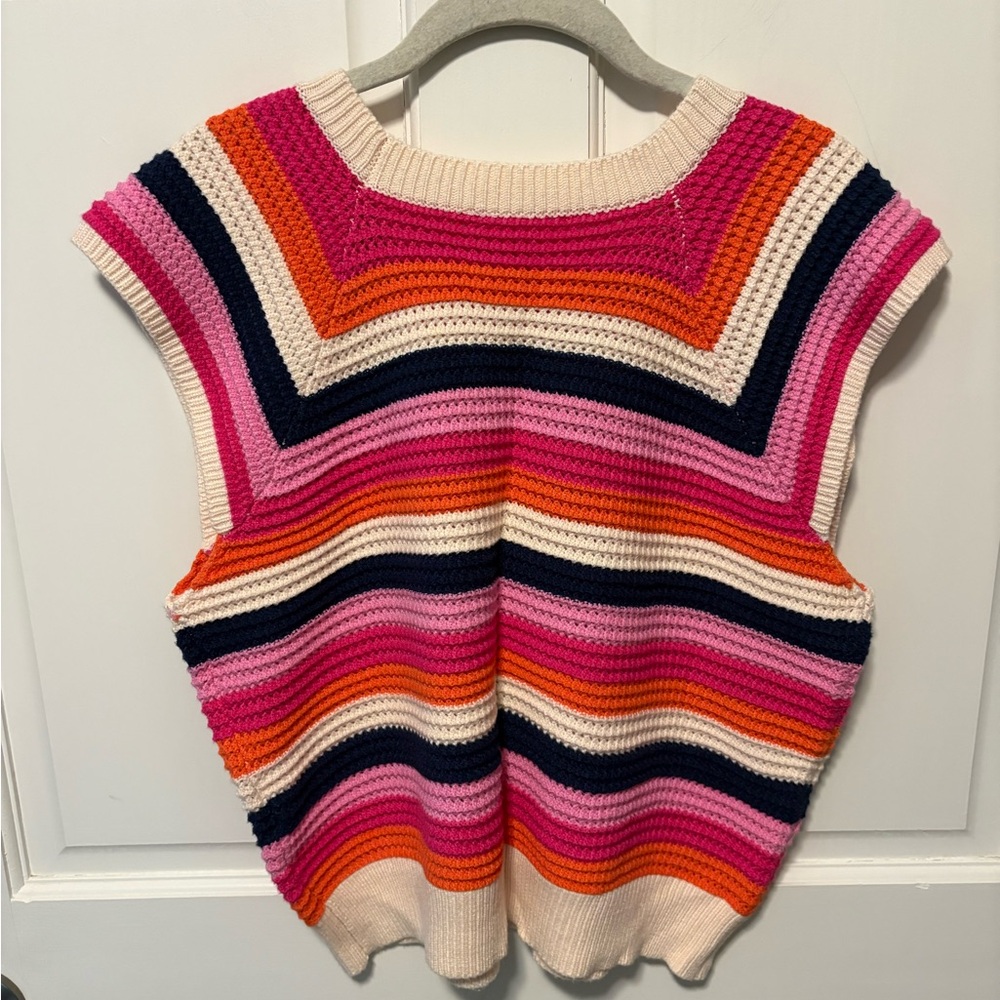 THML Pink Orange Navy Cream Striped Crochet Sweater Vest - Picture 5 of 5